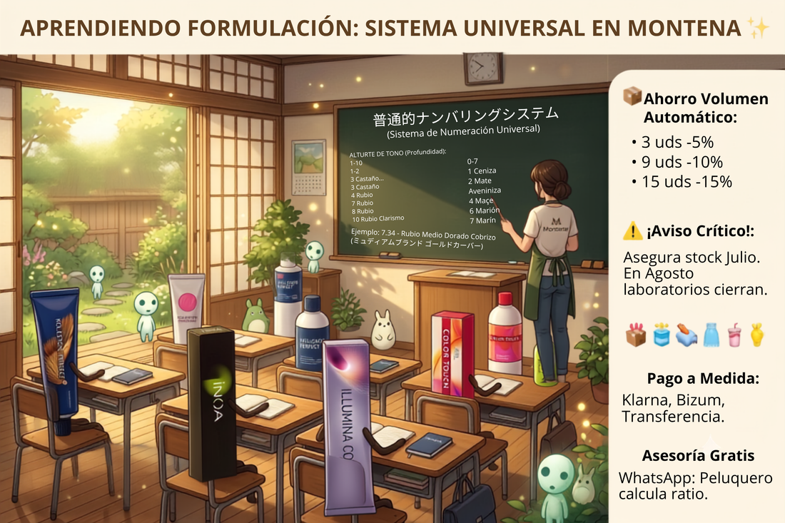 Sistema de numeración y proporciones de mezcla en coloración profesional