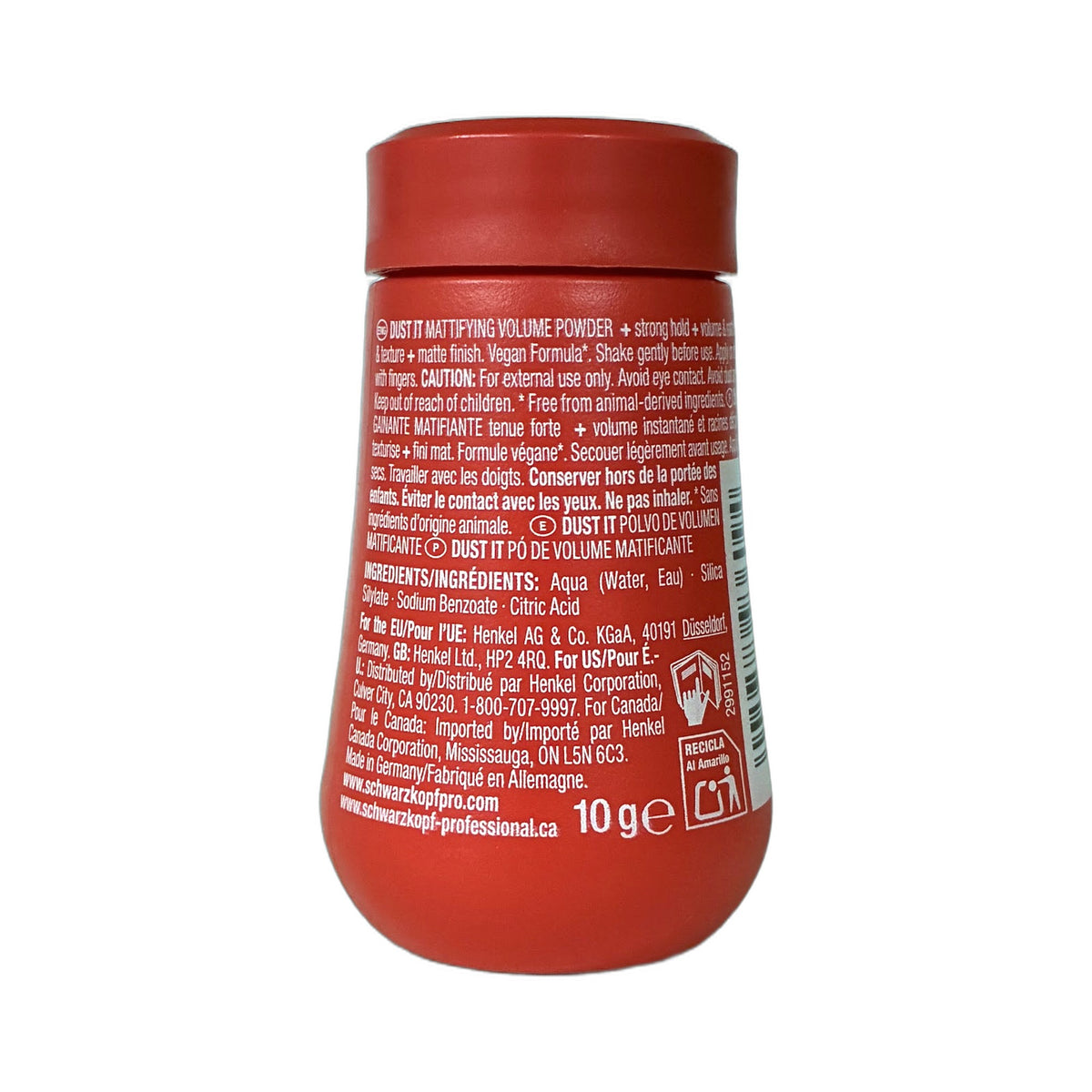 Schwarzkopf OSiS+ Dust It 10 g | Polvo Voluminizador Mate – vista trasera, ingredientes y modo de uso