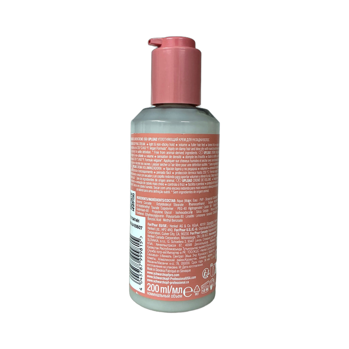 Schwarzkopf OSiS+ Upload 200 ml | Volumen y Suavidad con Fijación Media – vista trasera, ingredientes y modo de uso